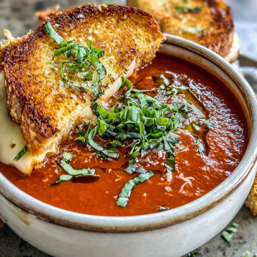 Cozy Tomato Basil Soup With Grilled Cheese